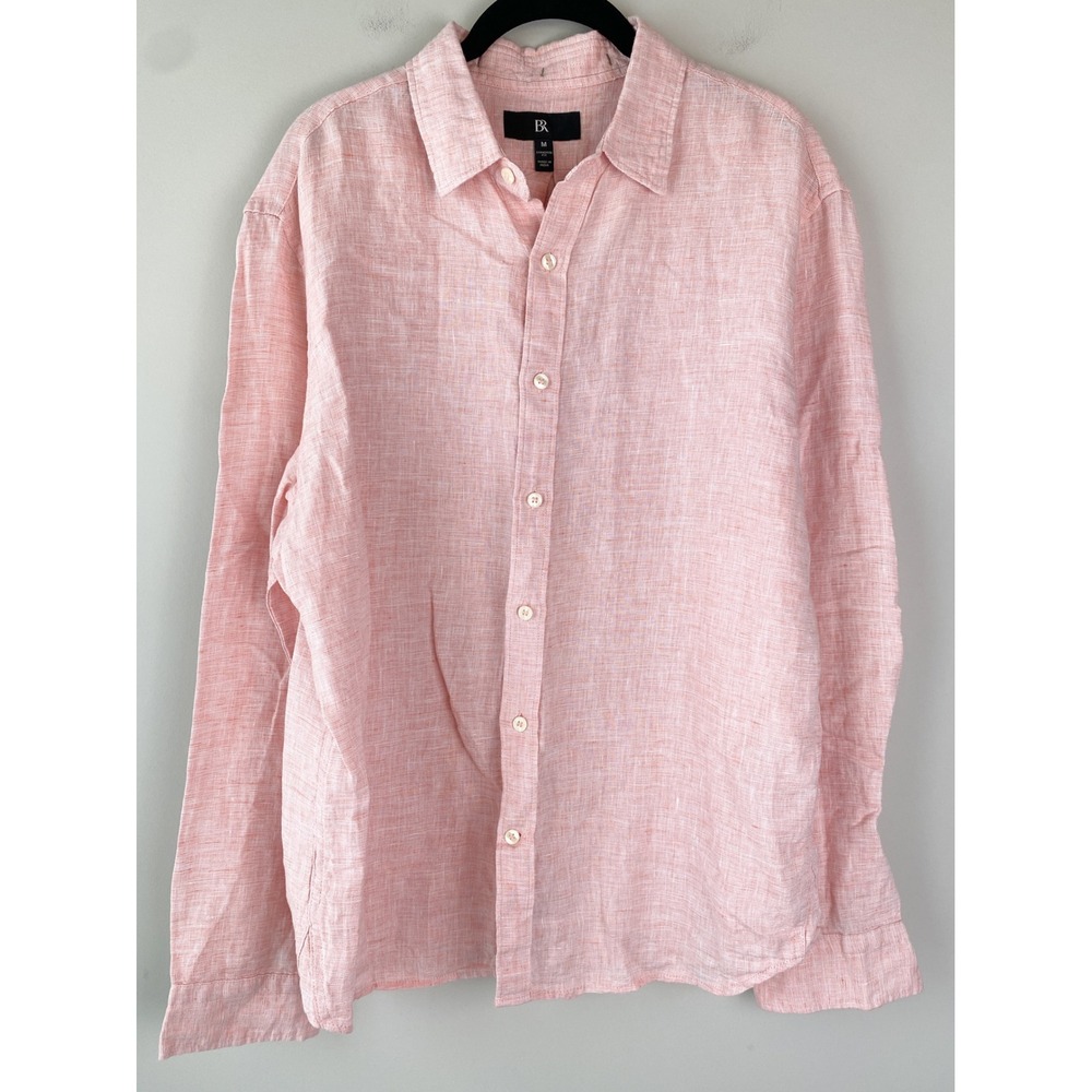Banana Republic Mens 100% Linen Shirt M Pink Standard Fit Pastel Button Up Prep